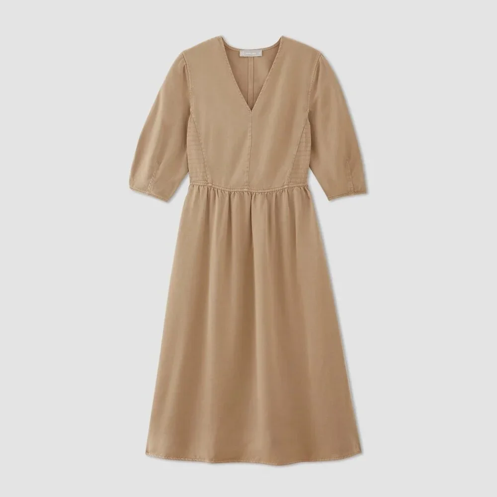 NWOT Everlane The TENCEL™ Puff-Sleeve Dress Tan (Cornstalk) - Size M - Picture 2 of 14